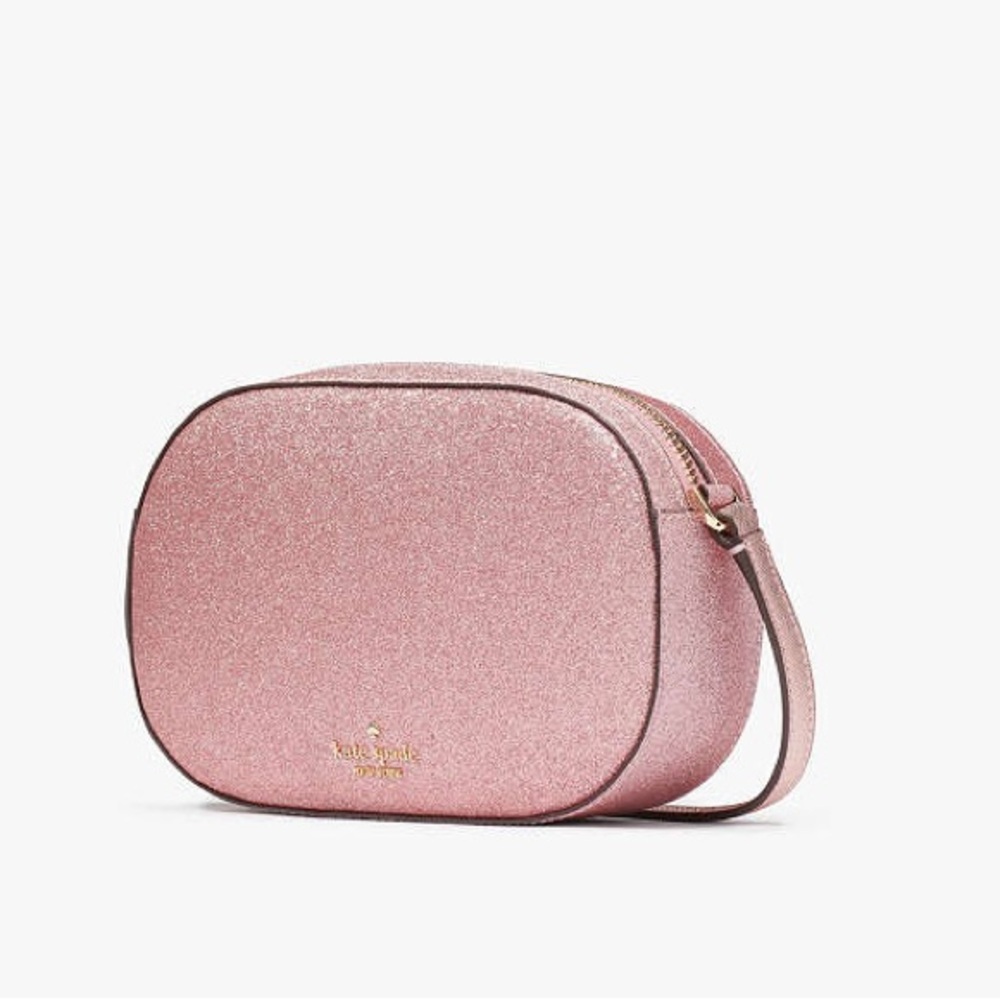Kate Spade NWT PINK TINSEL Glimmer Oval Camera Bag CROSSBODY $299 retail - Picture 4 of 14